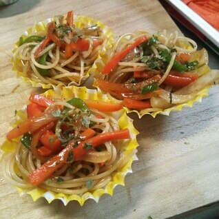 お弁当に。簡単！サラスパで焼きそば風